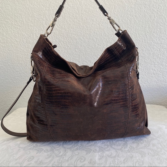 Lanvin brown Lizard Print Leather 2 waybag